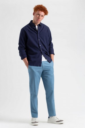 Calças Ben Sherman Beatnik Oxford Slim Taper Garment Dye Chino Azuis | 80NRQLMBS