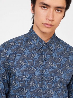 Camisas Ben Sherman Art Nouveau Floral Azul Marinho | 25YQVTKLR