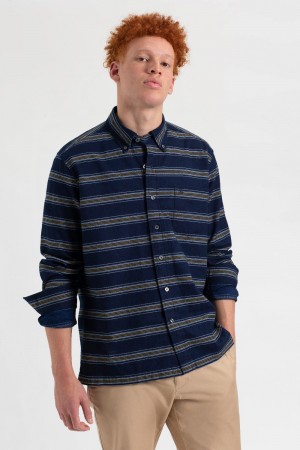 Camisas Ben Sherman Dalston Blues Long Sleeve Indigo Stripe Azul Anil | 92WTSFRKC