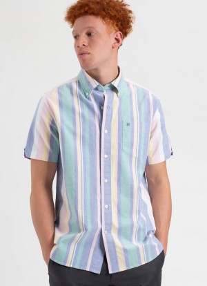 Camisas Ben Sherman Short Sleeve Brighton Oxford Organic Stripe Multicoloridas | 12VCAJXGM