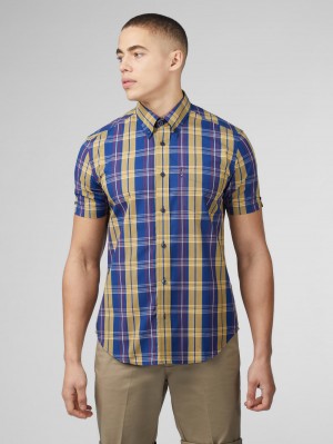 Camisas Ben Sherman Signature Irregular Check Azuis | 92USTQWFI