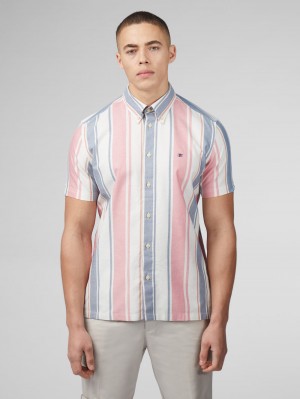 Camisas Ben Sherman Signature Multicolor Stripe Rosa Escuro | 35UERJQKC