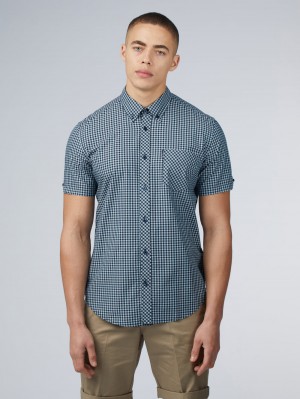 Camisas Ben Sherman Signature Short Sleeve Gingham Azuis | 95CAWEISB