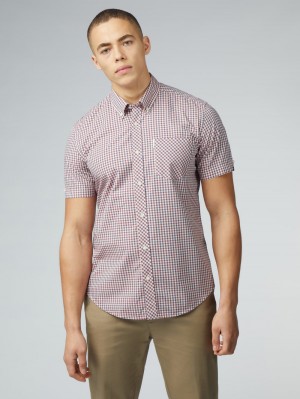 Camisas Ben Sherman Signature Short Sleeve Gingham Vermelhas Branco | 83DGQPWCN