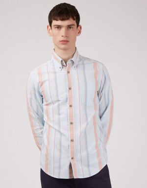 Camisas Ben Sherman The Oxford Ivy Stripe Long-Sleeve Azuis | 75MQSPTJX