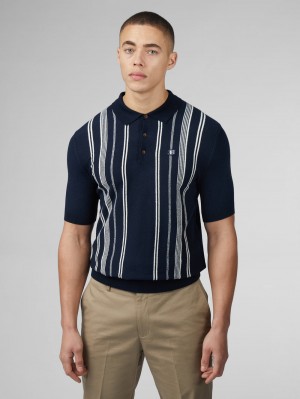 Knitwear Ben Sherman B by Ben Sherman Crinkle Cotton Stripe Polo Azul Marinho | 54BCVSXZO