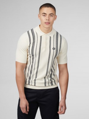 Knitwear Ben Sherman B by Ben Sherman Crinkle Cotton Stripe Polo Branco | 98UYEVFXT