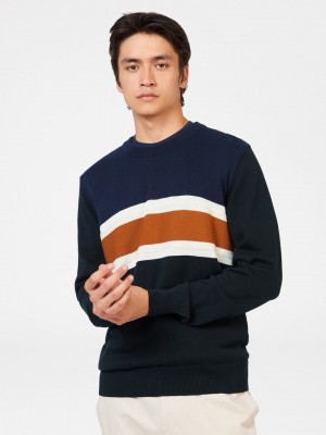 Knitwear Ben Sherman Chest Stripe Crewneck Pretas | 73OTDNZBQ