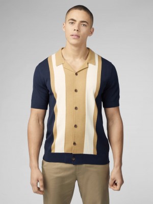 Knitwear Ben Sherman Signature Resort Neck Button Through Polo Azul Marinho | 52BPMYEWH