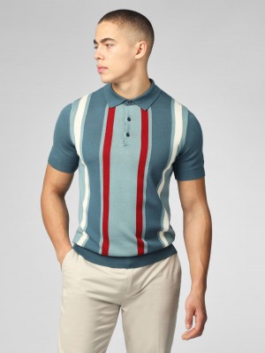 Knitwear Ben Sherman Signature Vertical Stripe Polo Turquesa | 73GKUFVWI