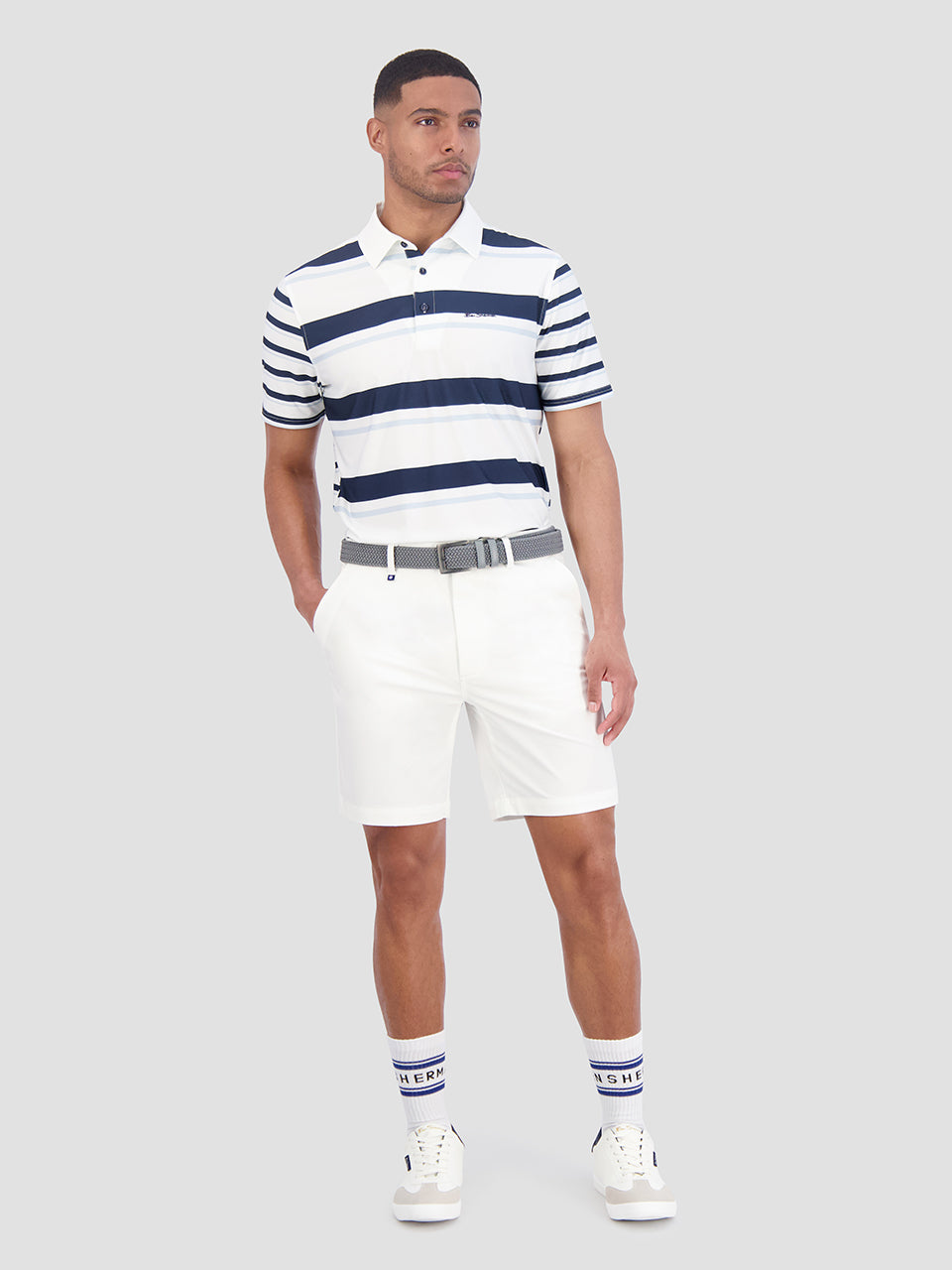 Camisa Polo Ben Sherman Mixed Mod Stripes Tech Jersey Sports Fit Azuis | 78HFLTVKN