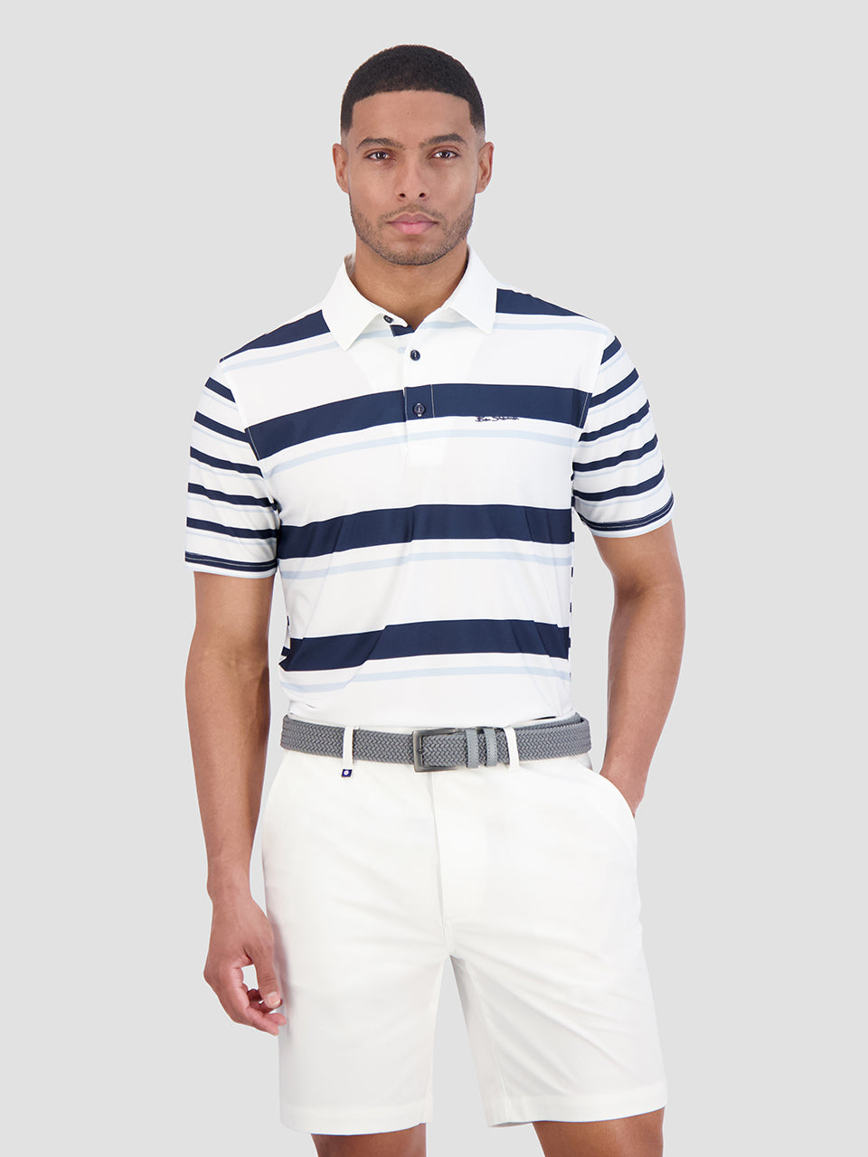 Camisa Polo Ben Sherman Mixed Mod Stripes Tech Jersey Sports Fit Azuis | 78HFLTVKN