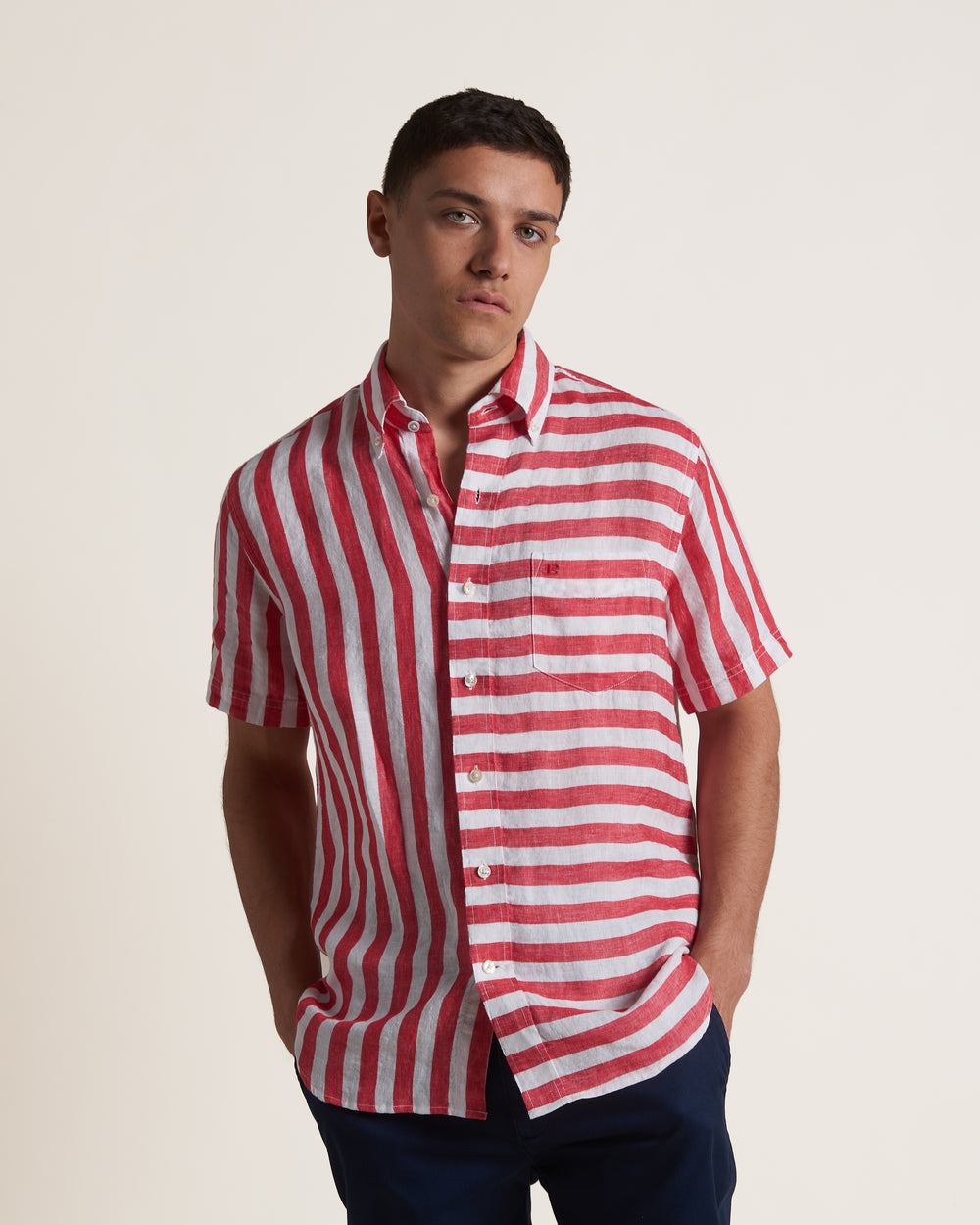 Camisas Ben Sherman B by Ben Sherman Candy Stripe Linen Short Sleeve Rosa Vermelhas | 10QXKPRSW