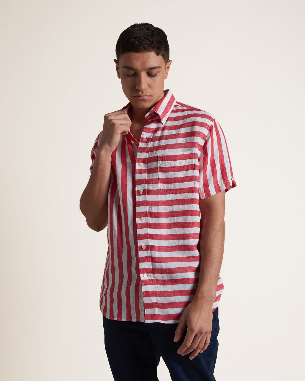 Camisas Ben Sherman B by Ben Sherman Candy Stripe Linen Short Sleeve Rosa Vermelhas | 10QXKPRSW