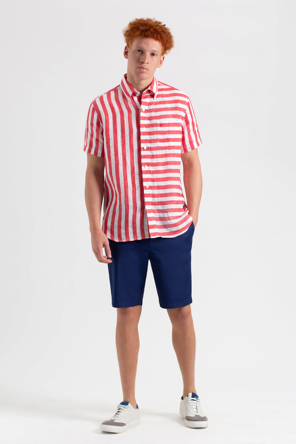 Camisas Ben Sherman B by Ben Sherman Candy Stripe Linen Short Sleeve Rosa Vermelhas | 10QXKPRSW