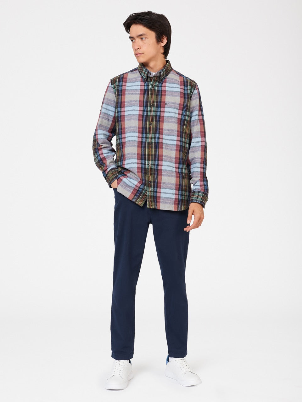 Camisas Ben Sherman Brushed Multicolour Check Oxford Azuis | 80CGHUYPK