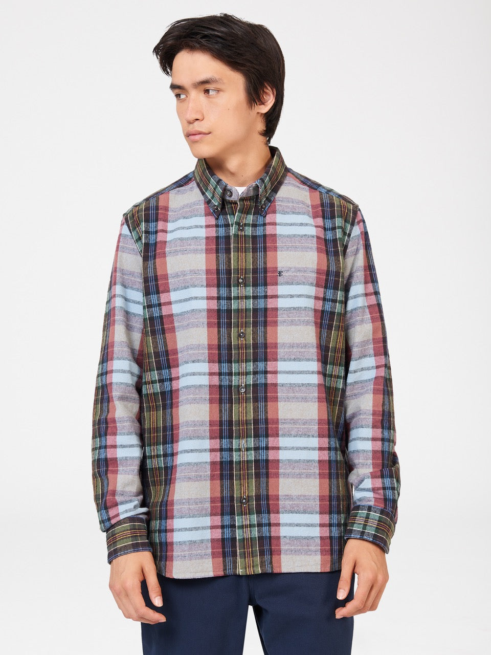 Camisas Ben Sherman Brushed Multicolour Check Oxford Azuis | 80CGHUYPK