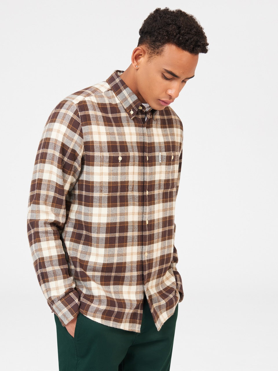 Camisas Ben Sherman Brushed Plain Check Chocolate | 51QJSOUVK