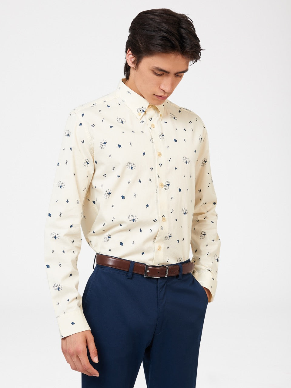 Camisas Ben Sherman Conversational Icon Branco | 24XLNKQOC