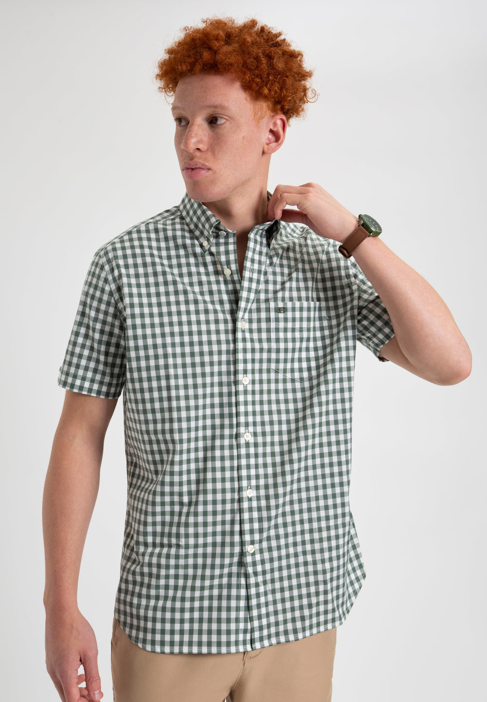 Camisas Ben Sherman House Poplin Gingham Verde Oliva | 87AQZUGVO