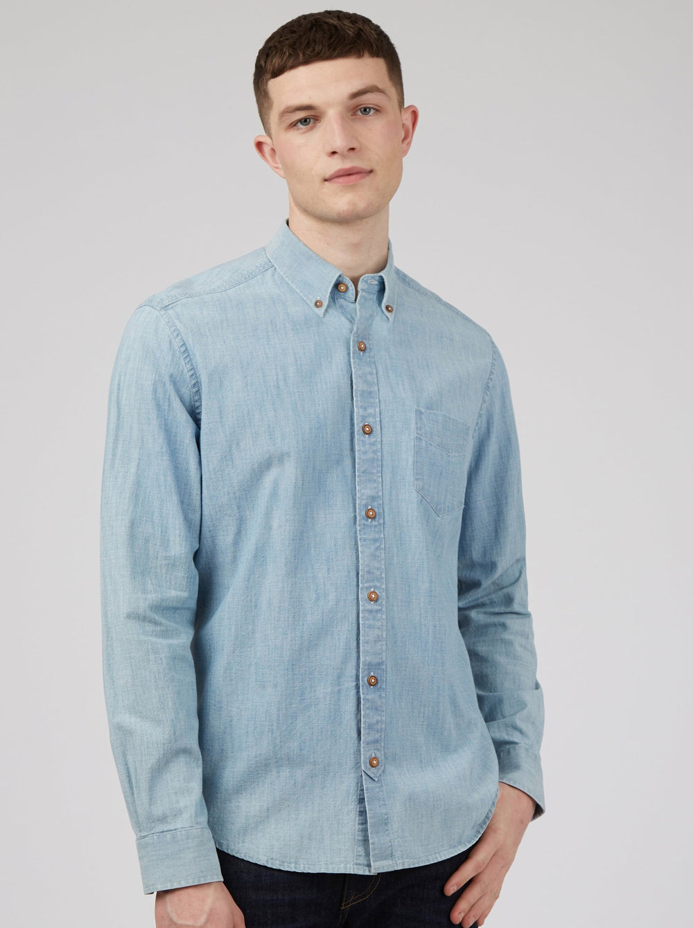 Camisas Ben Sherman Long-Sleeve Chambray Azuis Azul Marinho | 01USGZWAK