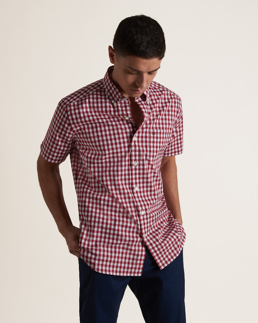 Camisas Ben Sherman Short Sleeve House Poplin Gingham Bordeaux | 56FKVXWOG