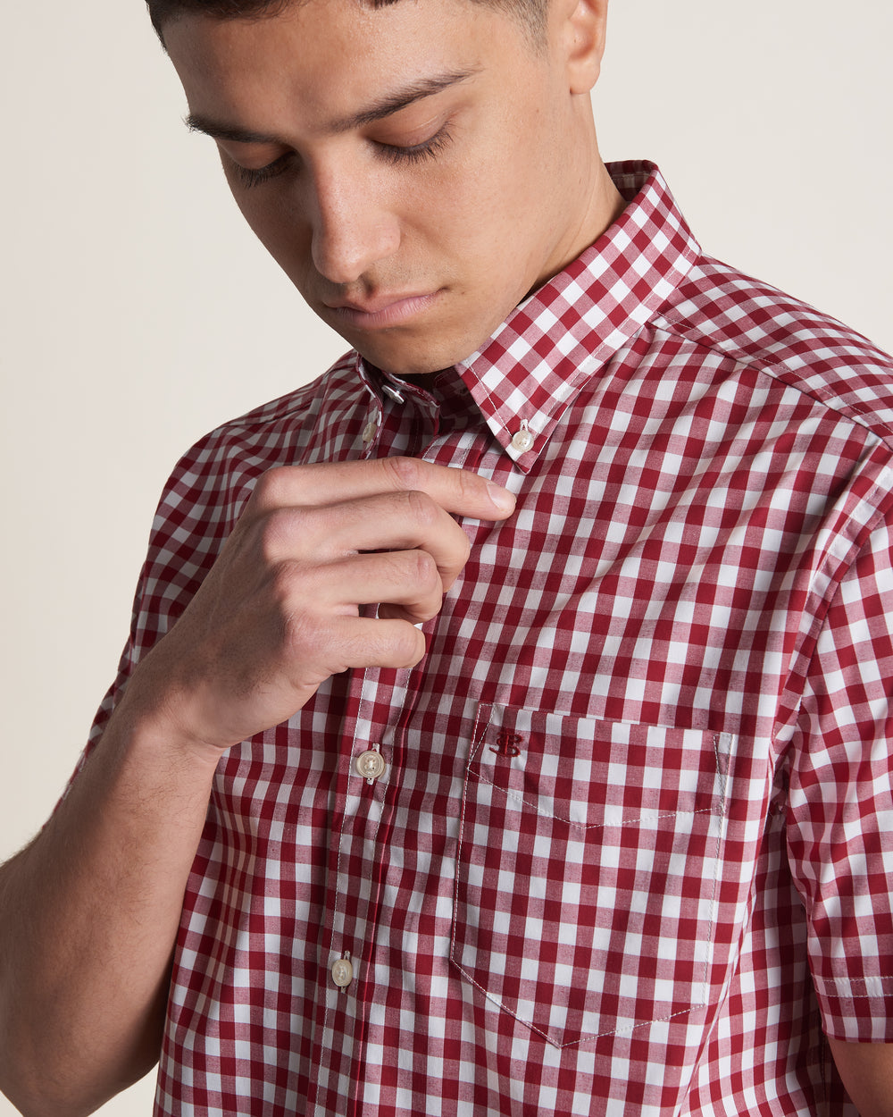 Camisas Ben Sherman Short Sleeve House Poplin Gingham Bordeaux | 56FKVXWOG