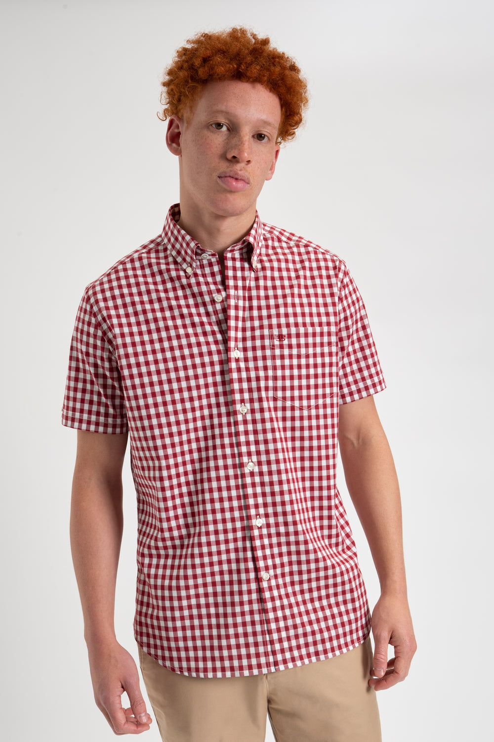 Camisas Ben Sherman Short Sleeve House Poplin Gingham Bordeaux | 56FKVXWOG