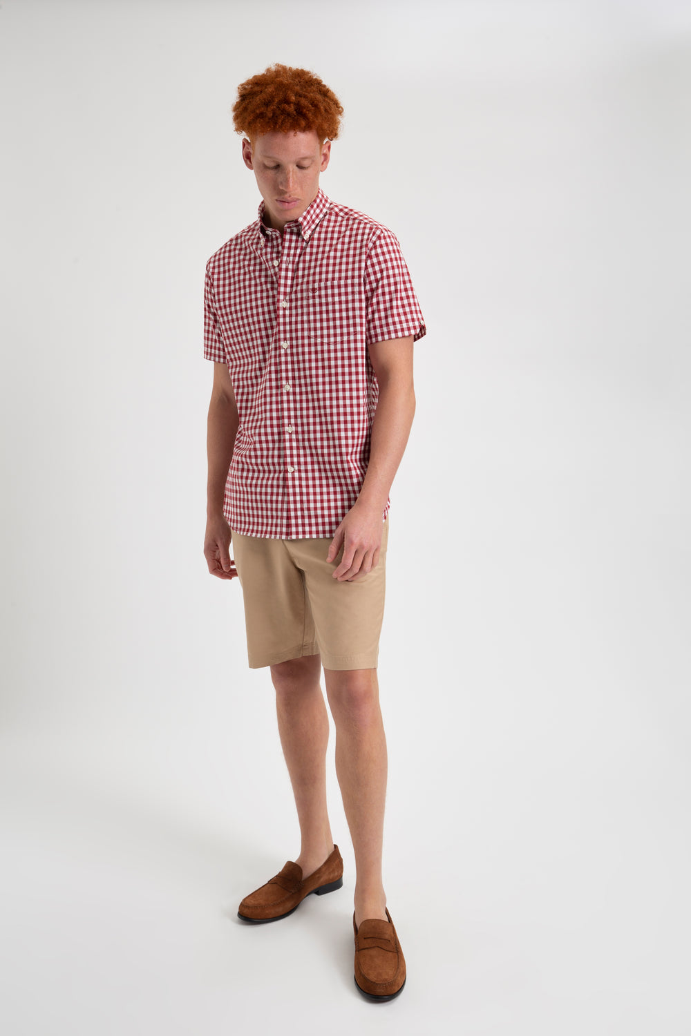 Camisas Ben Sherman Short Sleeve House Poplin Gingham Bordeaux | 56FKVXWOG