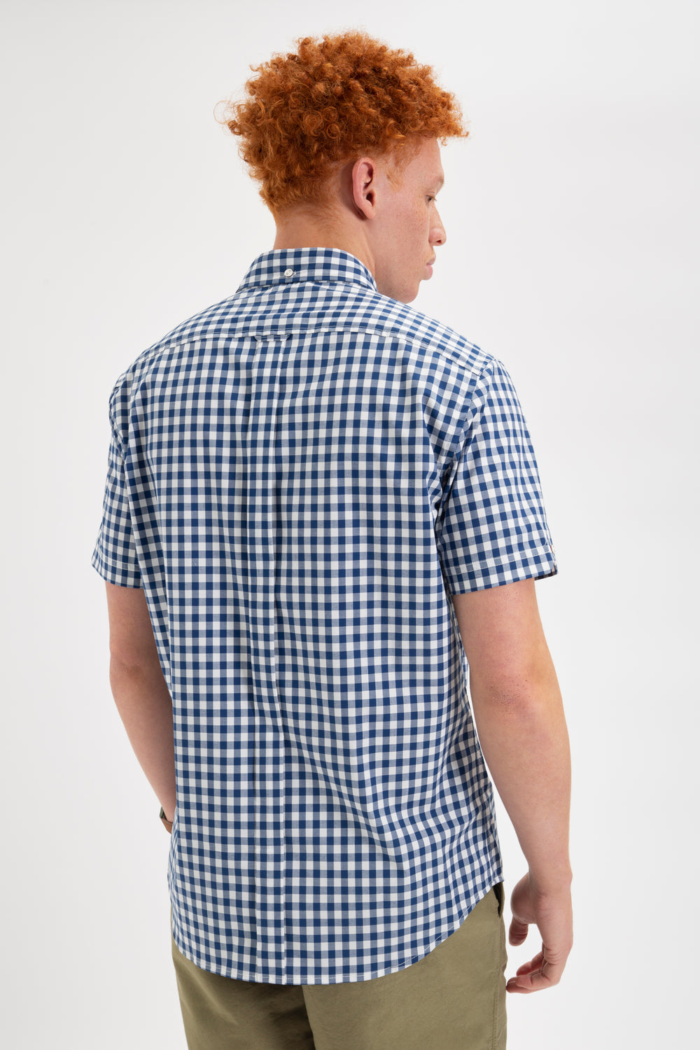 Camisas Ben Sherman Short Sleeve House Poplin Gingham Azul Marinho Verde Oliva | 58OXDFPMC