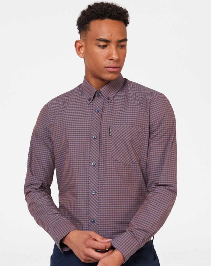 Camisas Ben Sherman Signature Gingham Long-Sleeve Roxo | 58KVCHXYO