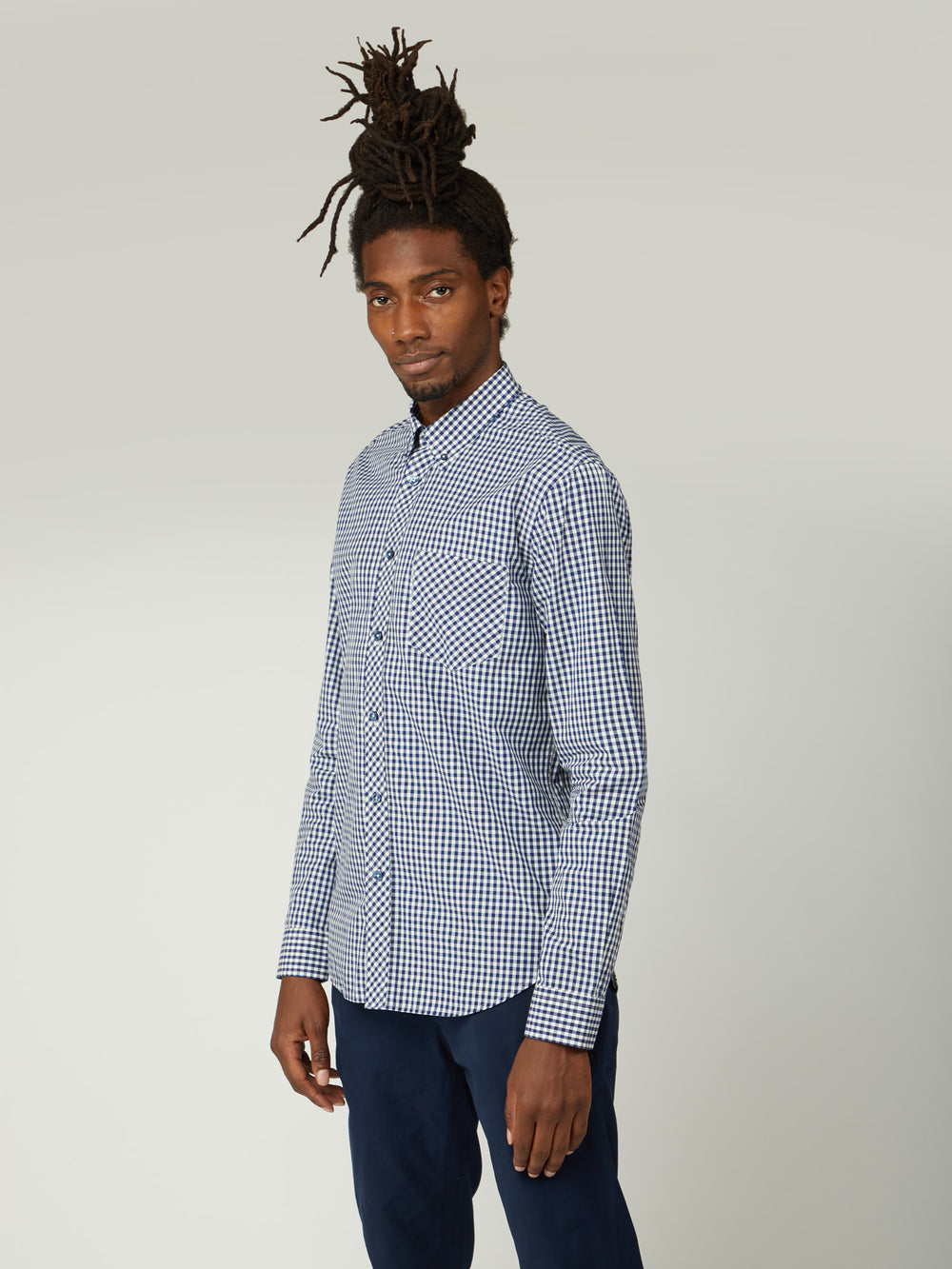 Camisas Ben Sherman Signature Long-Sleeve Gingham Azuis Escuro | 96XODPQLK