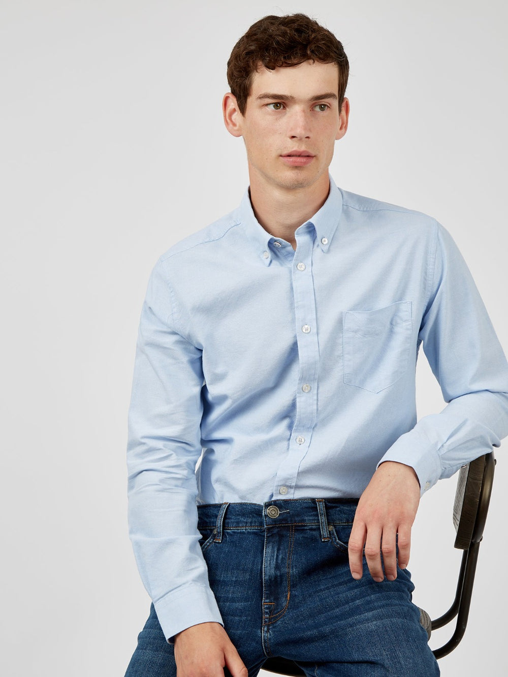 Camisas Ben Sherman Signature Organic Long-Sleeve Oxford Azuis | 08FRUBQSN