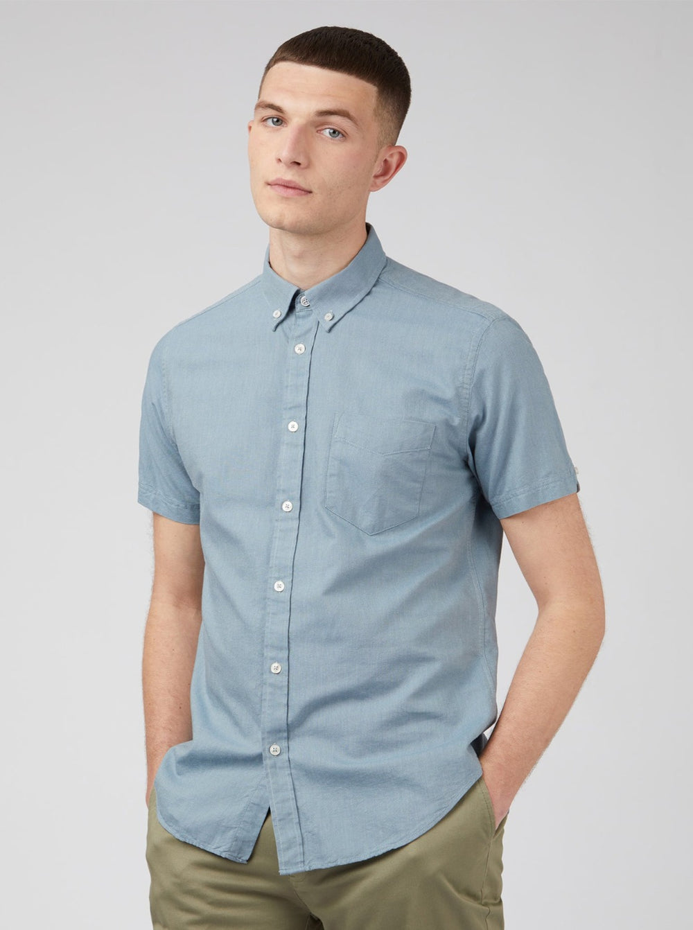 Camisas Ben Sherman Signature Organic Short-Sleeve Oxford Shadow Azuis Cinzentas | 82MZIWKJQ