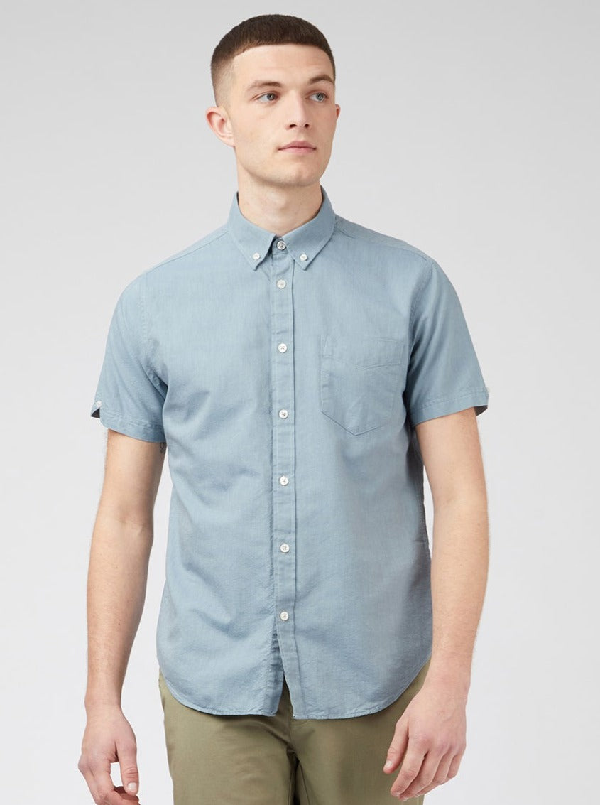 Camisas Ben Sherman Signature Organic Short-Sleeve Oxford Shadow Azuis Cinzentas | 82MZIWKJQ