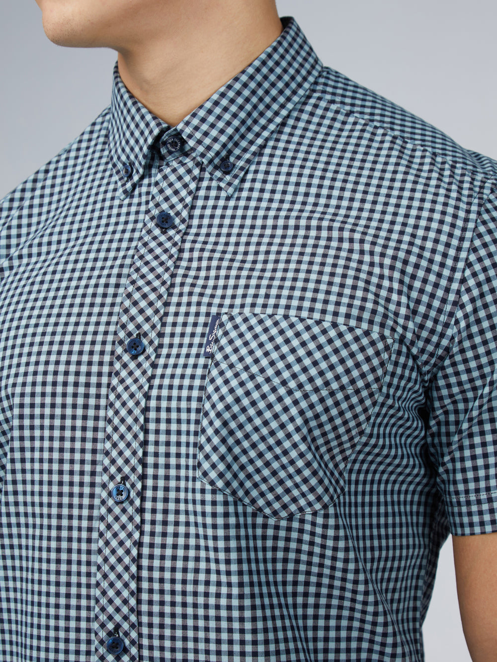 Camisas Ben Sherman Signature Short Sleeve Gingham Azuis | 95CAWEISB