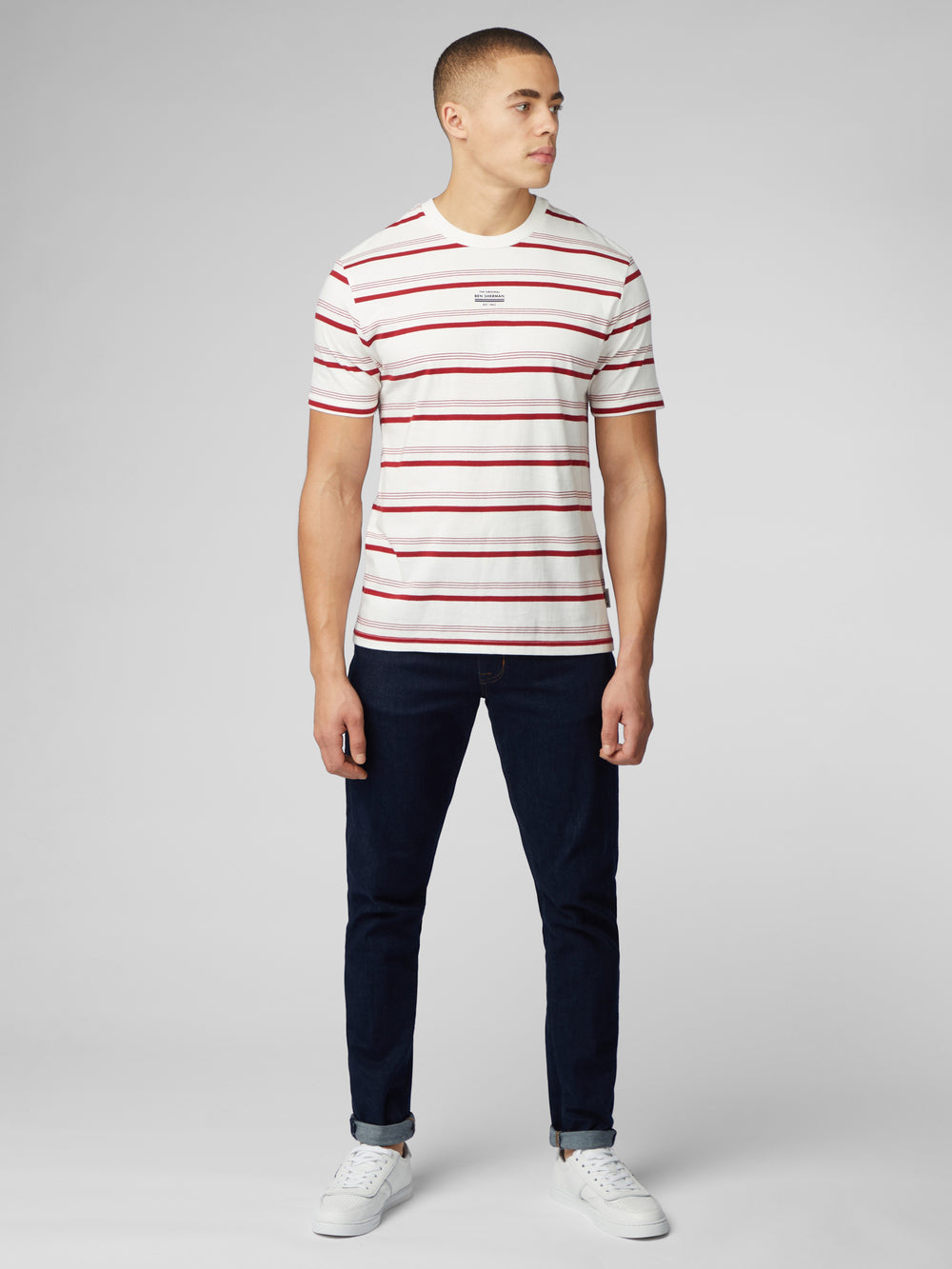 Camiseta Ben Sherman Signature Fine Stripe Branco | 30ADXTJUV