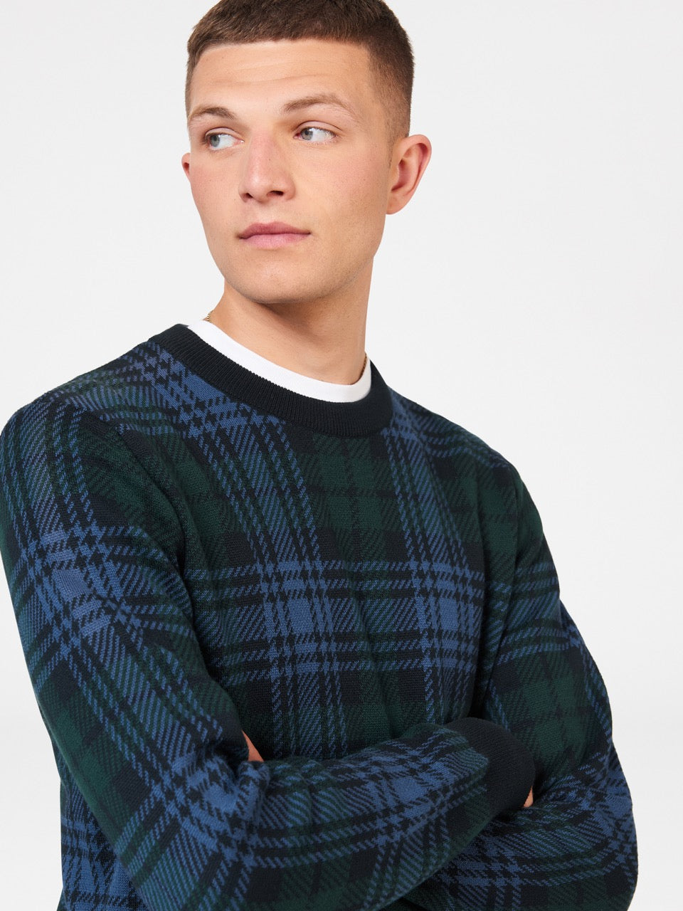 Knitwear Ben Sherman Blackwatch Check Crewneck Pretas | 28WCXQDNB