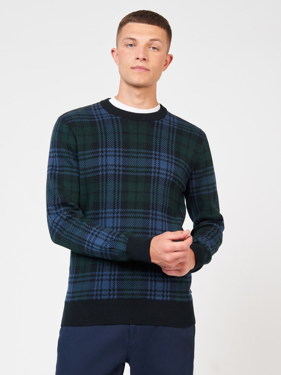 Knitwear Ben Sherman Blackwatch Check Crewneck Pretas | 28WCXQDNB