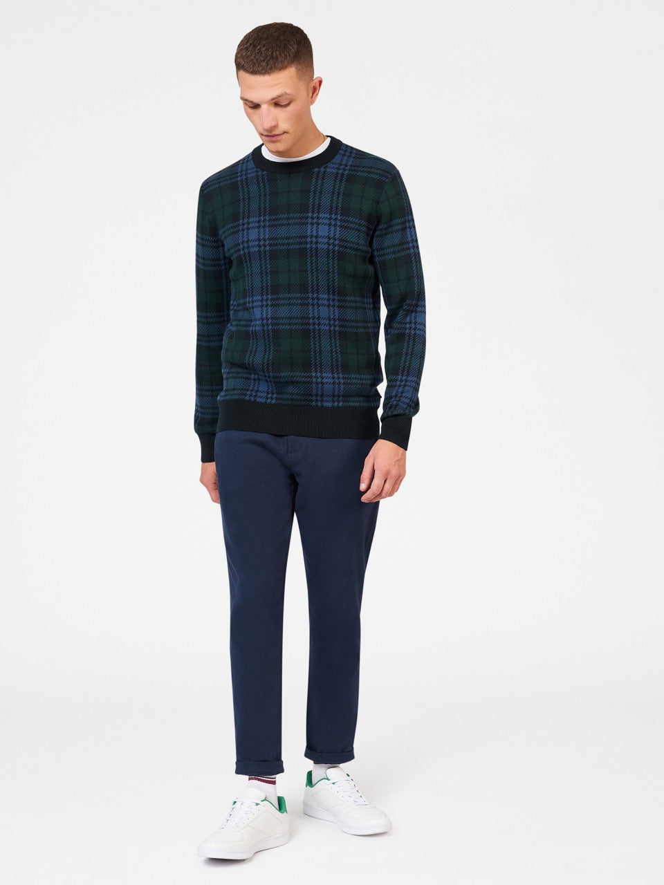 Knitwear Ben Sherman Blackwatch Check Crewneck Pretas | 28WCXQDNB