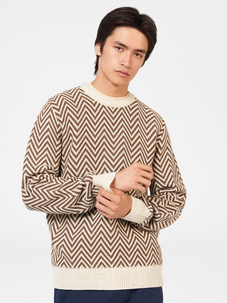 Knitwear Ben Sherman Chevron Jacquard Crewneck Branco | 03PCIJXWN