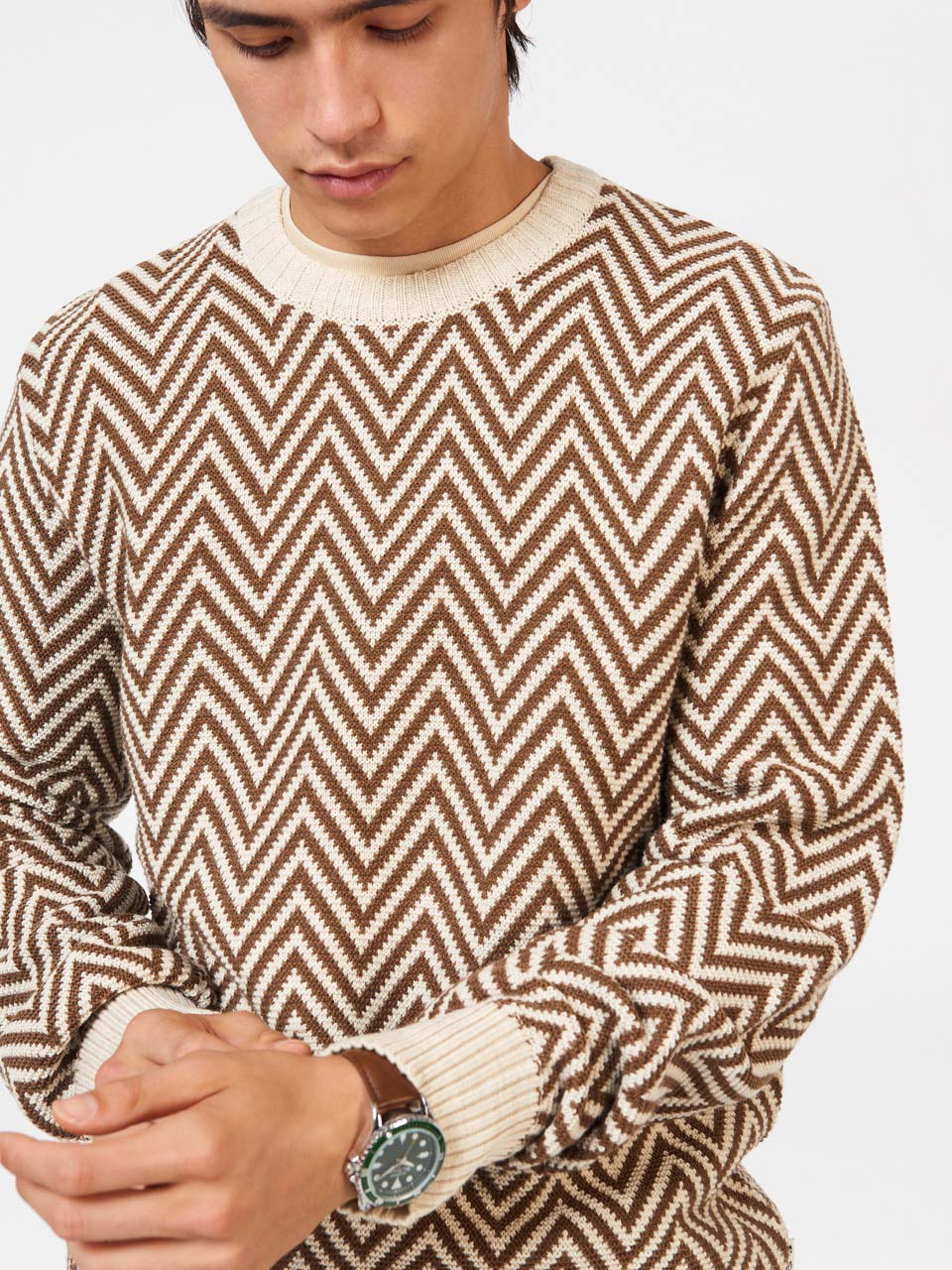 Knitwear Ben Sherman Chevron Jacquard Crewneck Branco | 03PCIJXWN