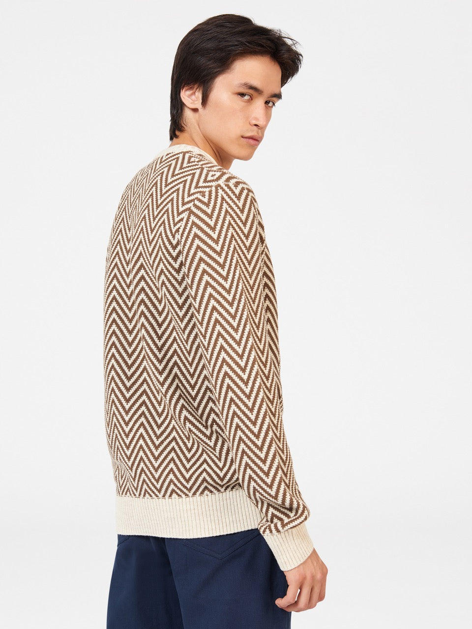 Knitwear Ben Sherman Chevron Jacquard Crewneck Branco | 03PCIJXWN