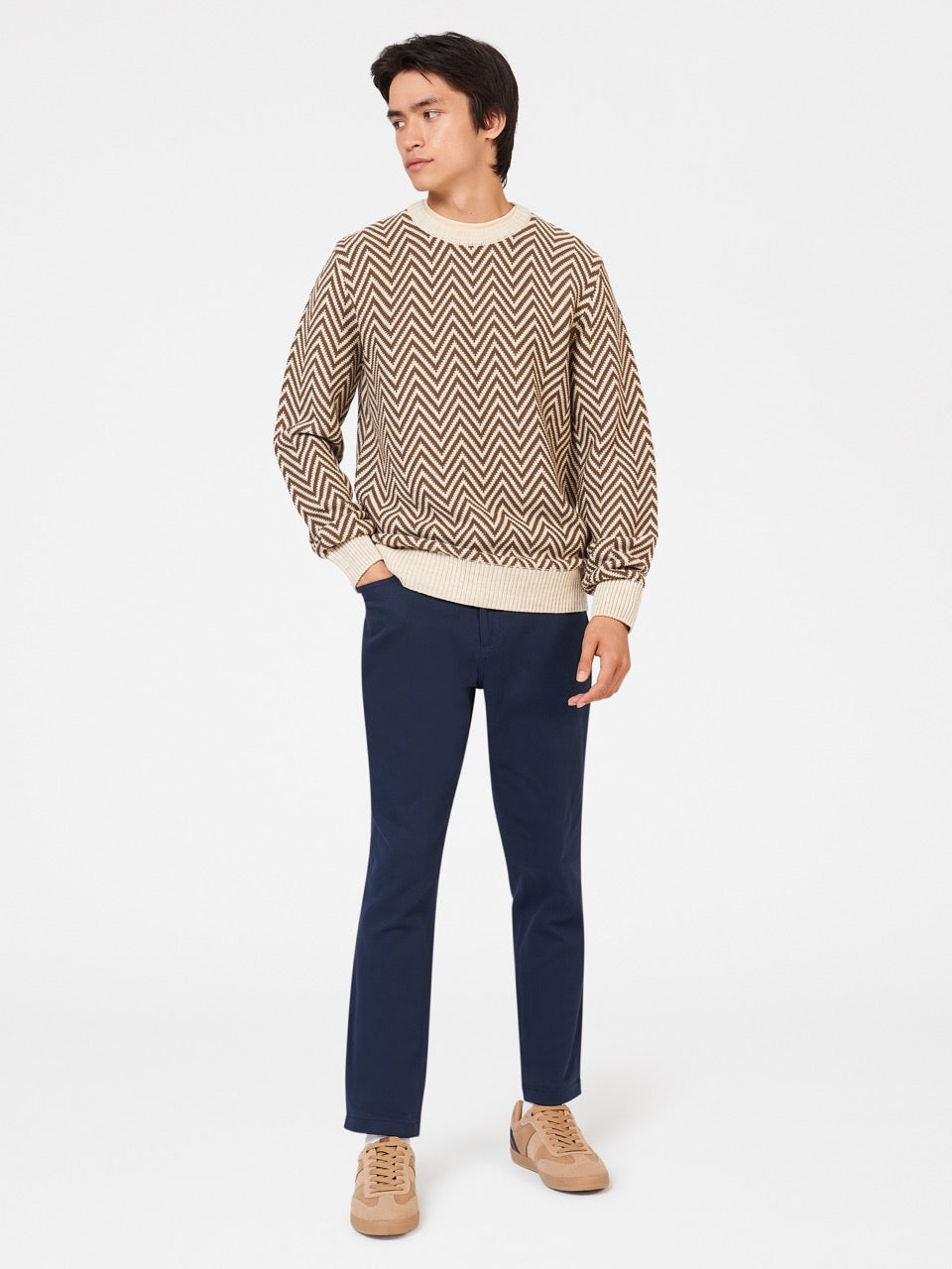 Knitwear Ben Sherman Chevron Jacquard Crewneck Branco | 03PCIJXWN