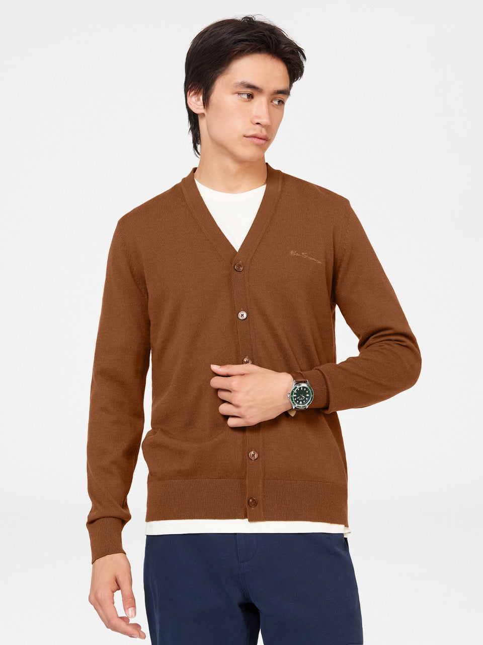 Knitwear Ben Sherman Signature Merino Cardigan Marrom | 54ZNJFHCM