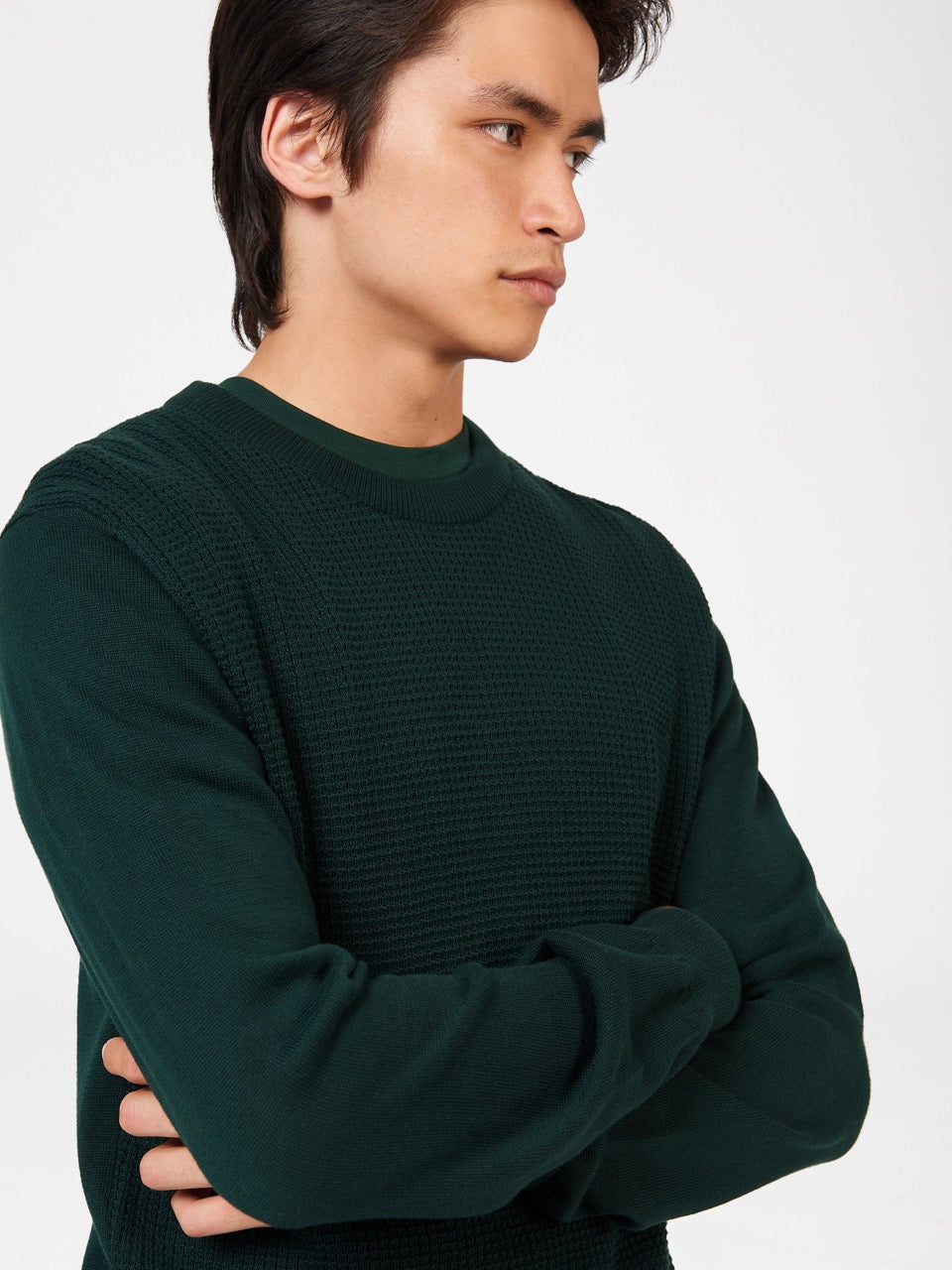 Knitwear Ben Sherman Textured Crewneck Verdes Escuro | 52ZIHXNQL