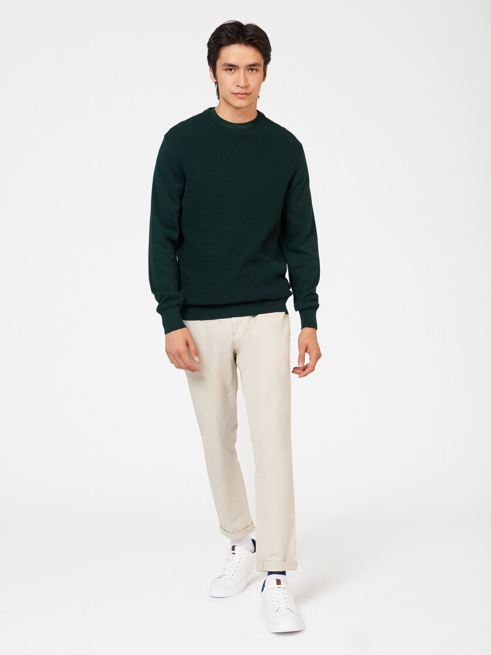 Knitwear Ben Sherman Textured Crewneck Verdes Escuro | 52ZIHXNQL