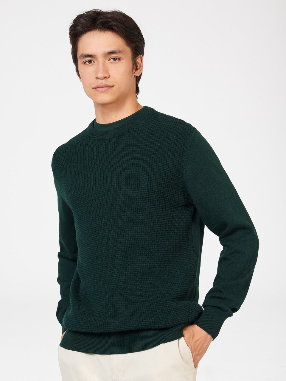 Knitwear Ben Sherman Textured Crewneck Verdes Escuro | 52ZIHXNQL