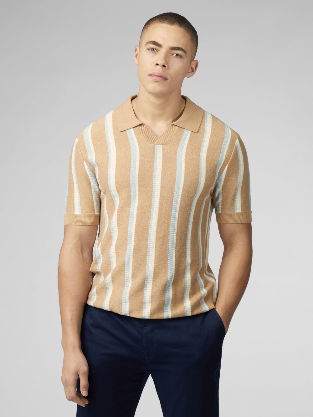 Knitwear Ben Sherman Vertical Stripe Open Neck Polo Cinzentas | 86OESHCLP