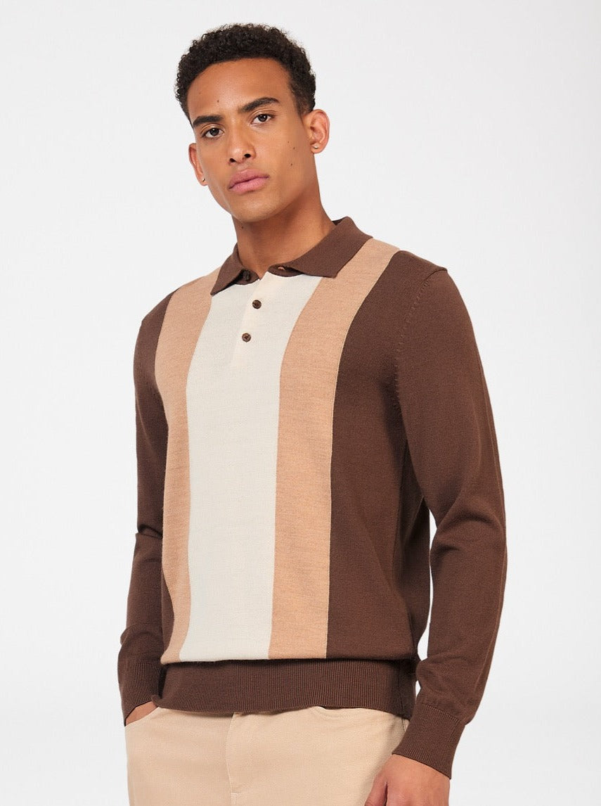 Suéteres Com Gola Polo Ben Sherman Block Stripe Merino Chocolate | 62KSZWCGJ